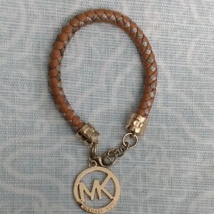 Michael Kors Tan and Gold Leather Braided Bracelet
